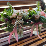 Load image into Gallery viewer, Bendigo Florist vase arrangement white, green and pink flowers. Seasonal fresh, sustainable florist Bendigo. Delivering across Bendigo. 
